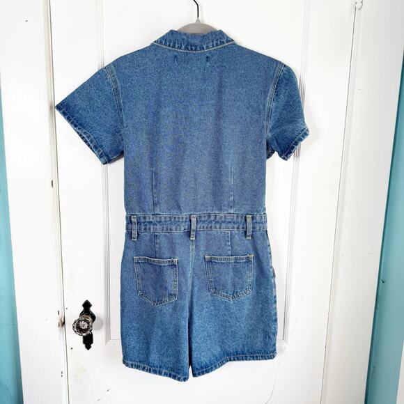 Lioness Denim U Know What’s Up Romper Micro Shorts Streetwear Baddie NEW Medium - Picture 10 of 12